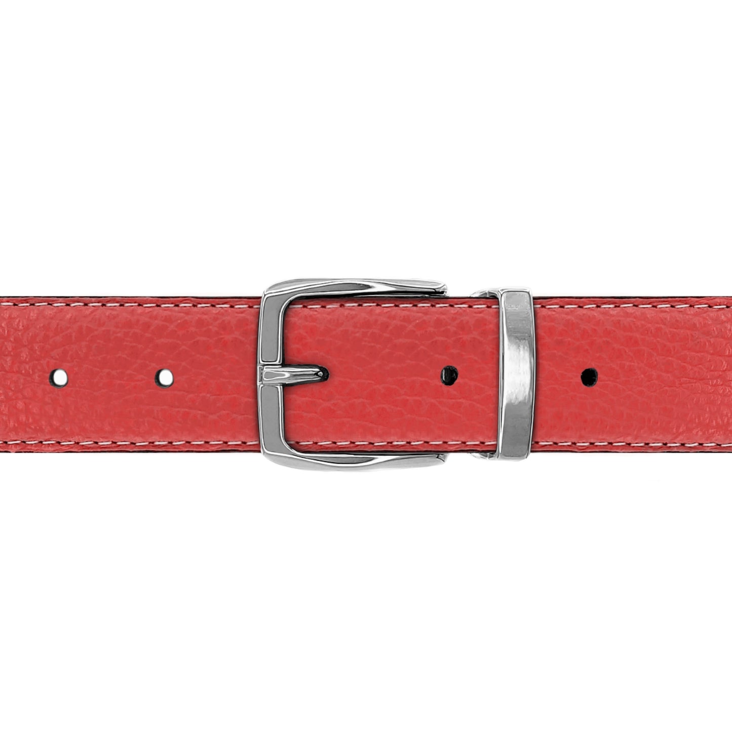 Ceinture 30 mm cuir souple corail boucle Côme argent