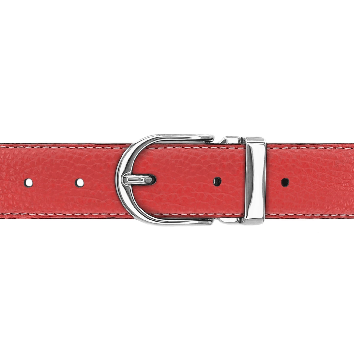 Ceinture 30 mm cuir souple corail boucle Roma argent