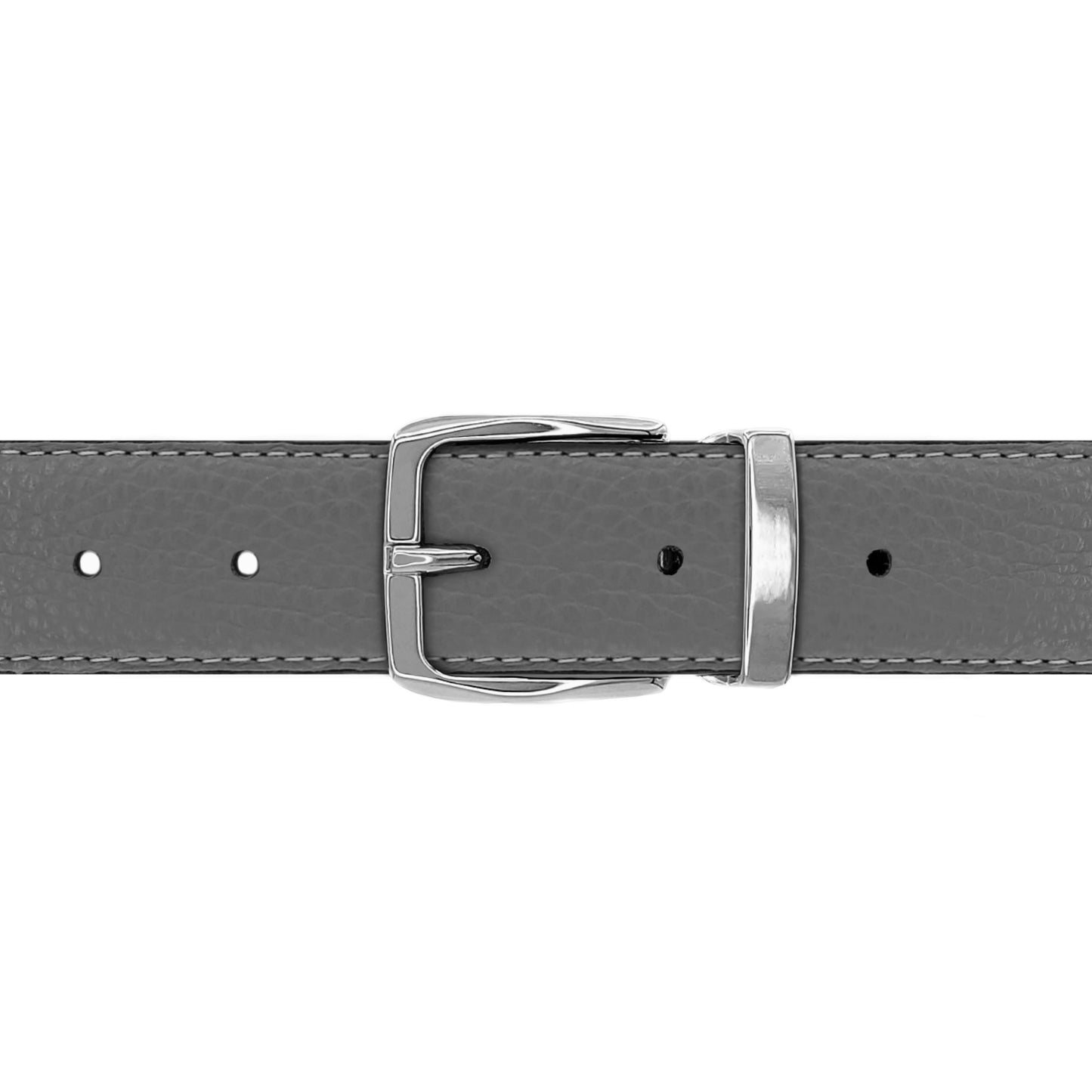 Ceinture 30 mm cuir souple gris boucle Côme argent
