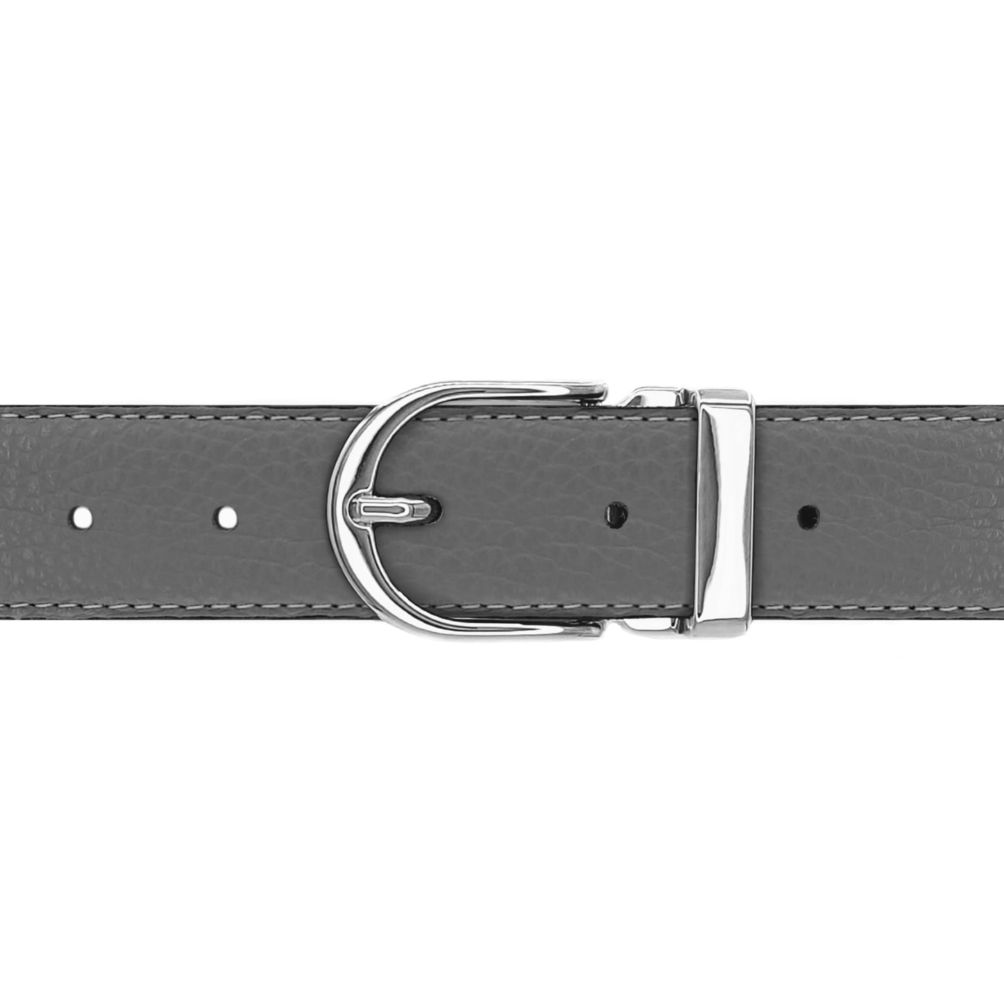 Ceinture 30 mm cuir souple gris boucle Roma argent