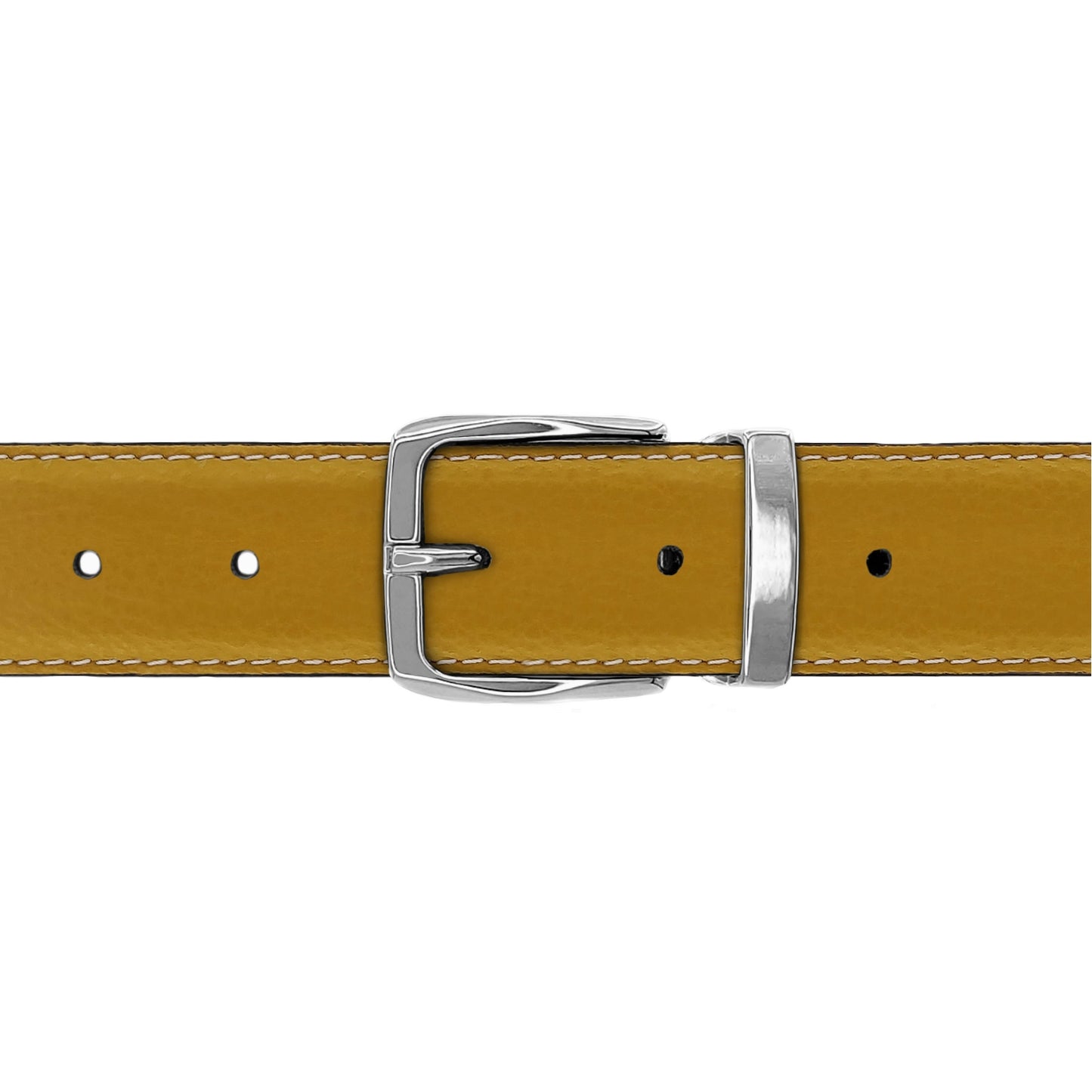 Ceinture 30 mm cuir souple jaune moutarde boucle Côme argent
