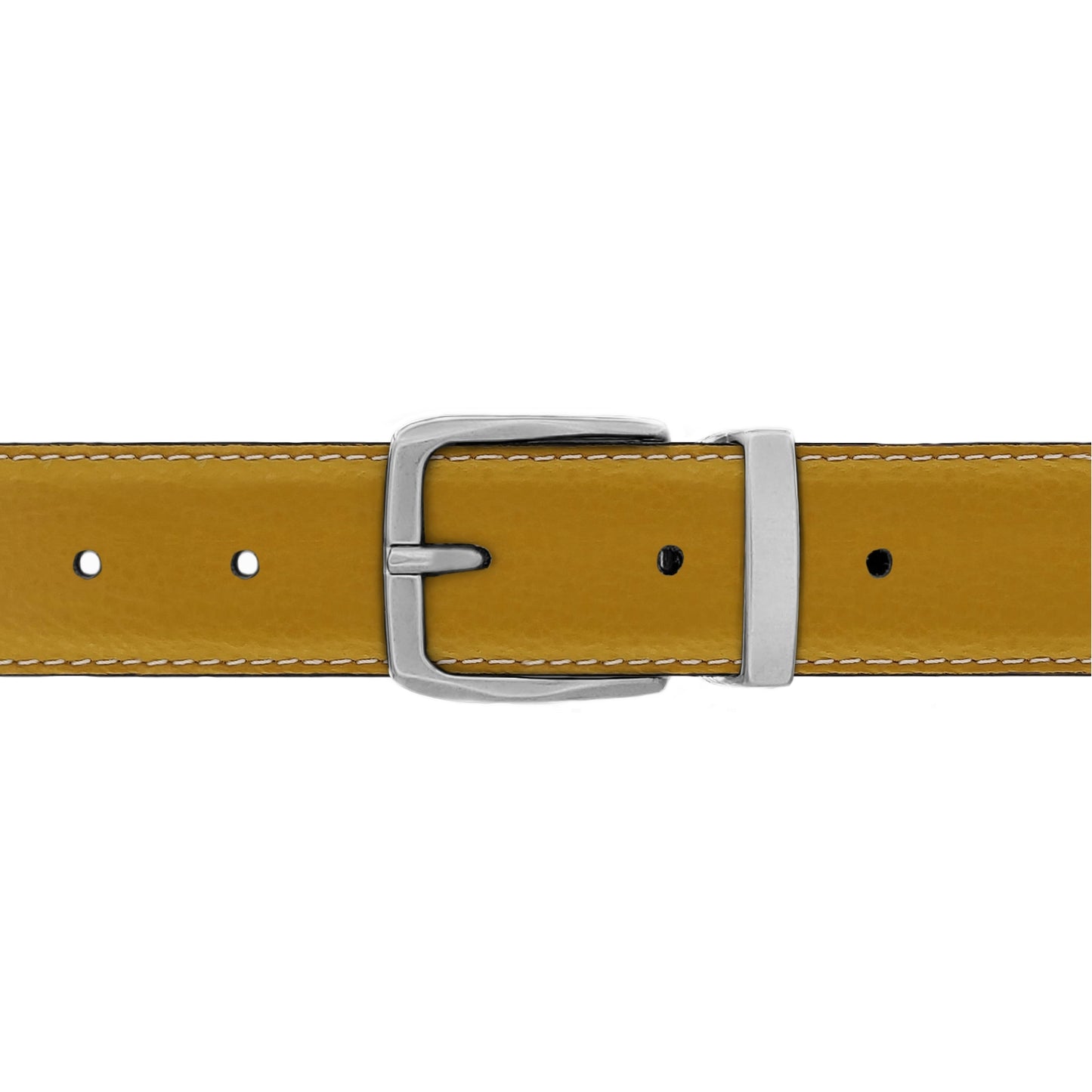 Ceinture 30 mm cuir souple jaune moutarde boucle Côme mate