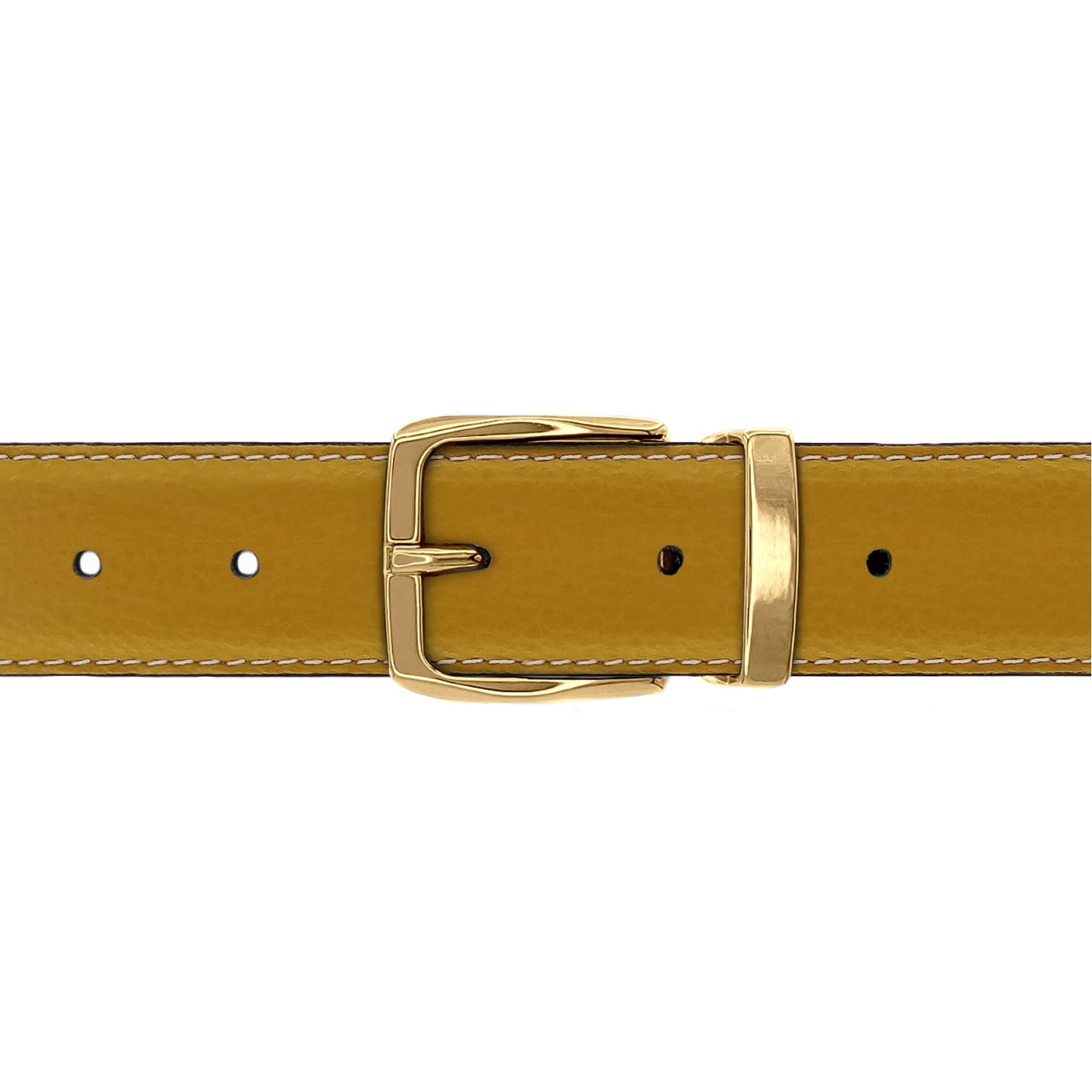 Ceinture 30 mm cuir souple jaune moutarde boucle Côme or