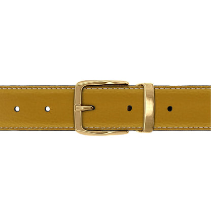Ceinture 30 mm cuir souple jaune moutarde boucle Côme or