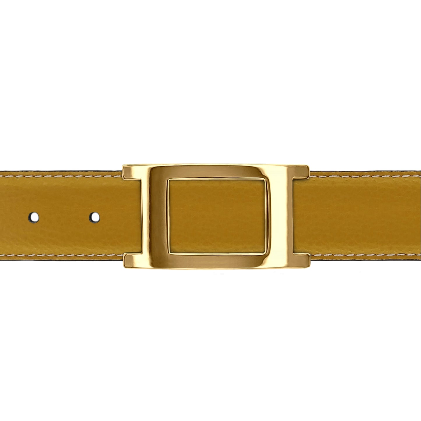 Ceinture 30 mm cuir souple jaune moutarde boucle Portofino or