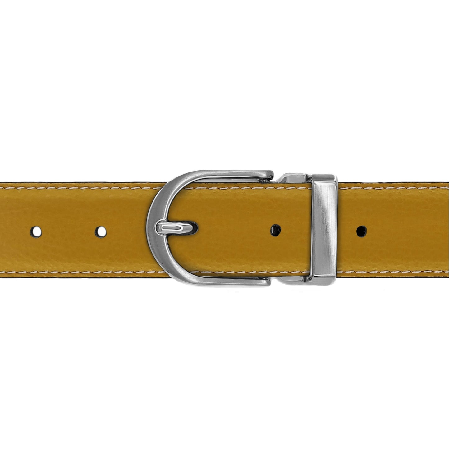 Ceinture 30 mm cuir souple jaune moutarde boucle Roma mate