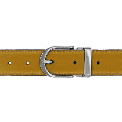 Ceinture 30 mm cuir souple jaune moutarde boucle Roma mate