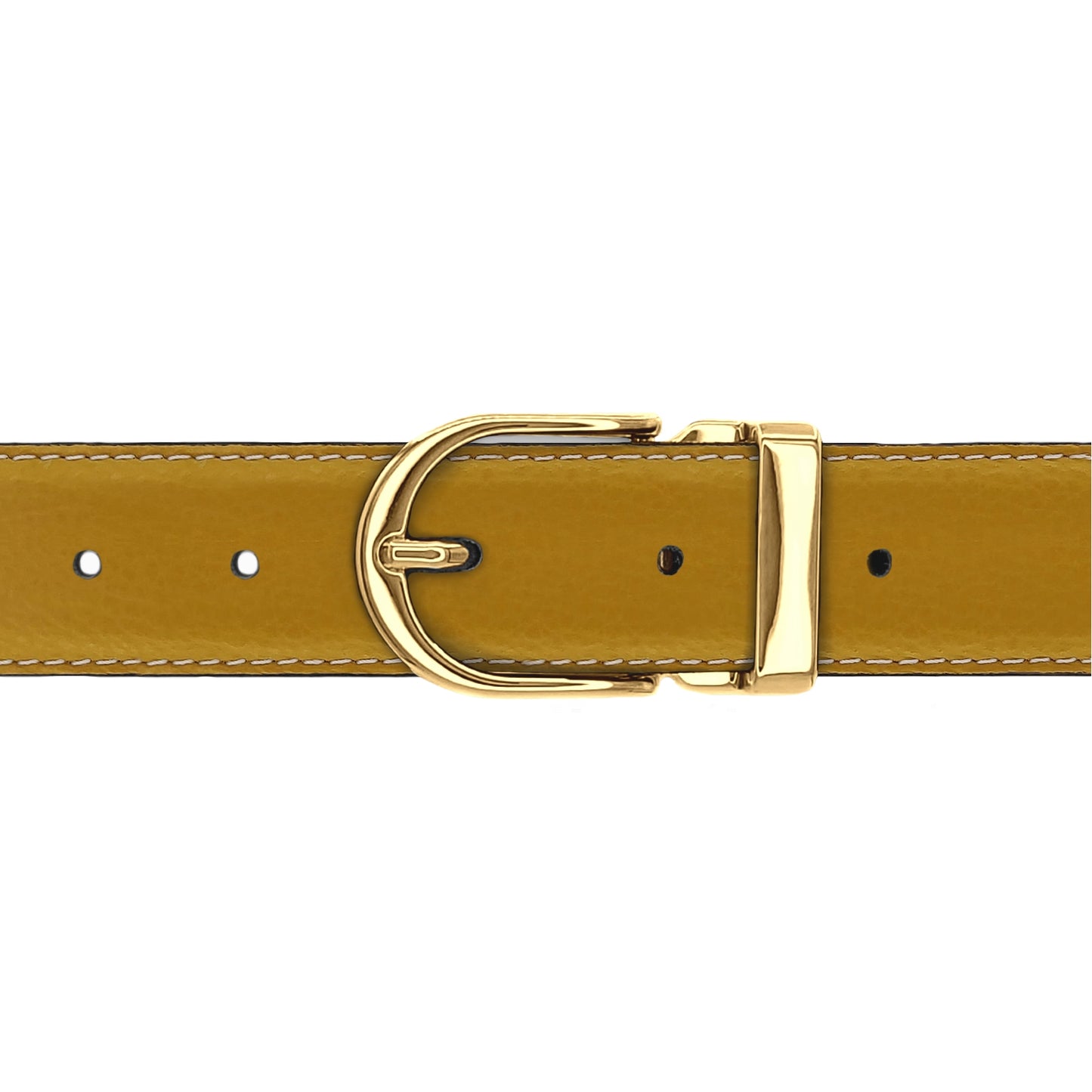 Ceinture 30 mm cuir souple jaune moutarde boucle Roma or