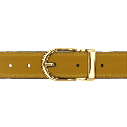 Ceinture 30 mm cuir souple jaune moutarde boucle Roma or