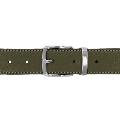 Ceinture 30 mm cuir souple kaki boucle Côme argent