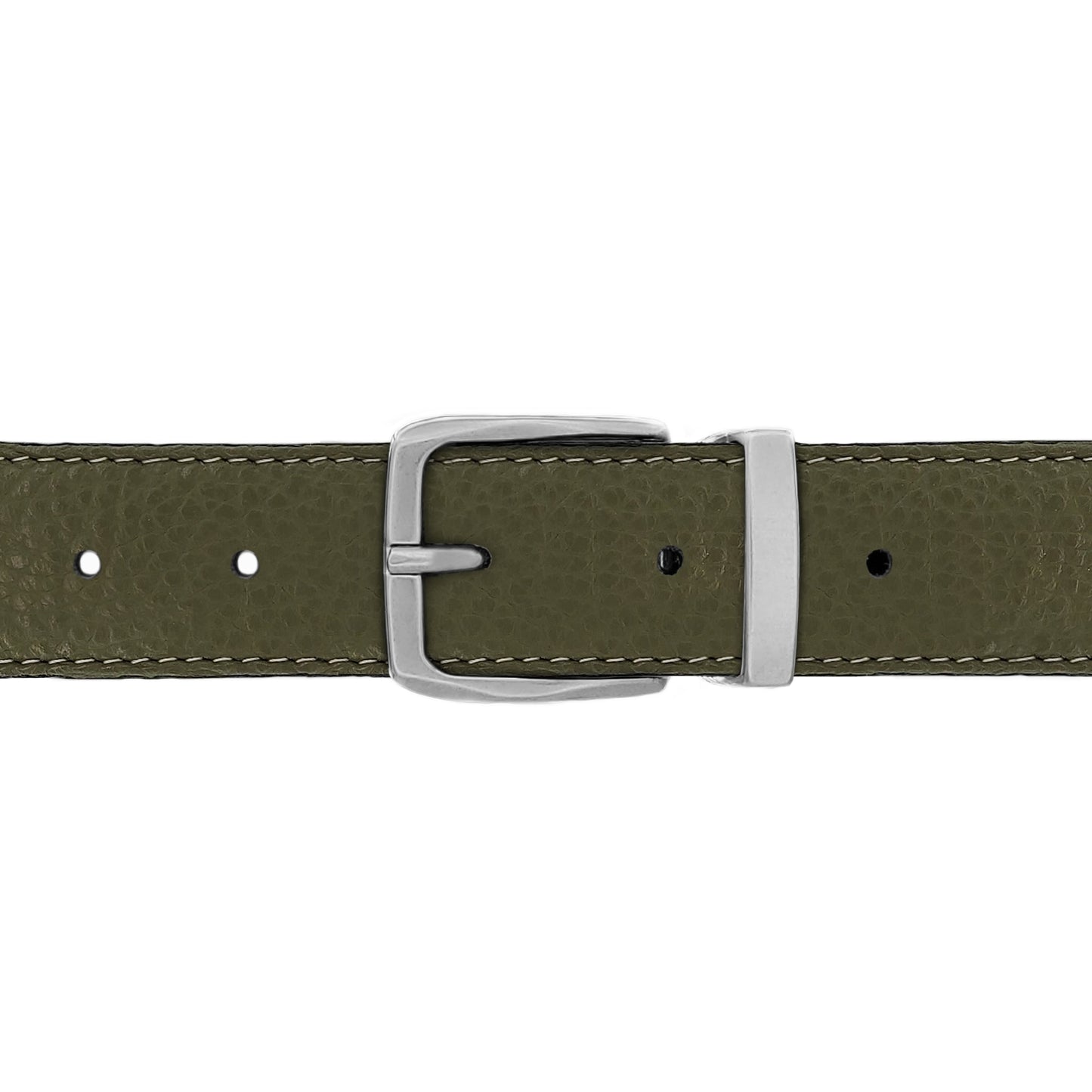 Ceinture 30 mm cuir souple kaki boucle Côme mate