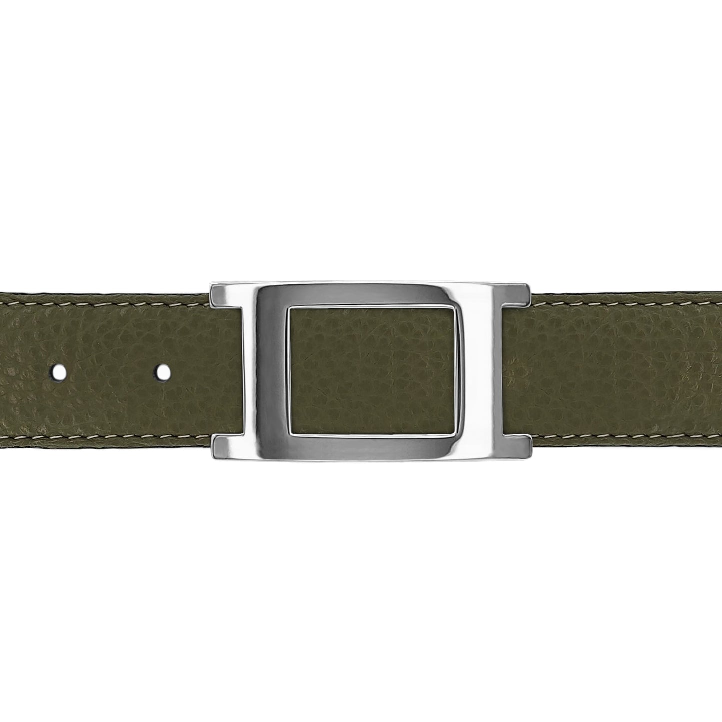 Ceinture 30 mm cuir souple kaki boucle Portofino argent