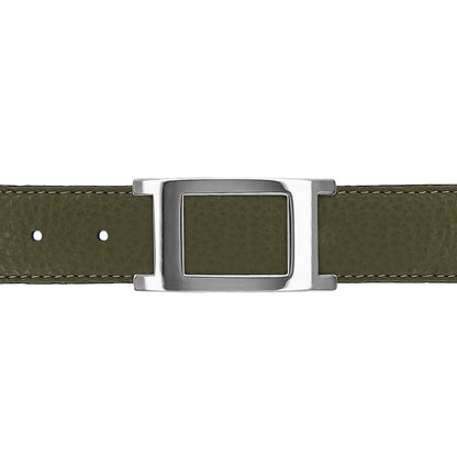 Ceinture 30 mm cuir souple kaki boucle Portofino argent