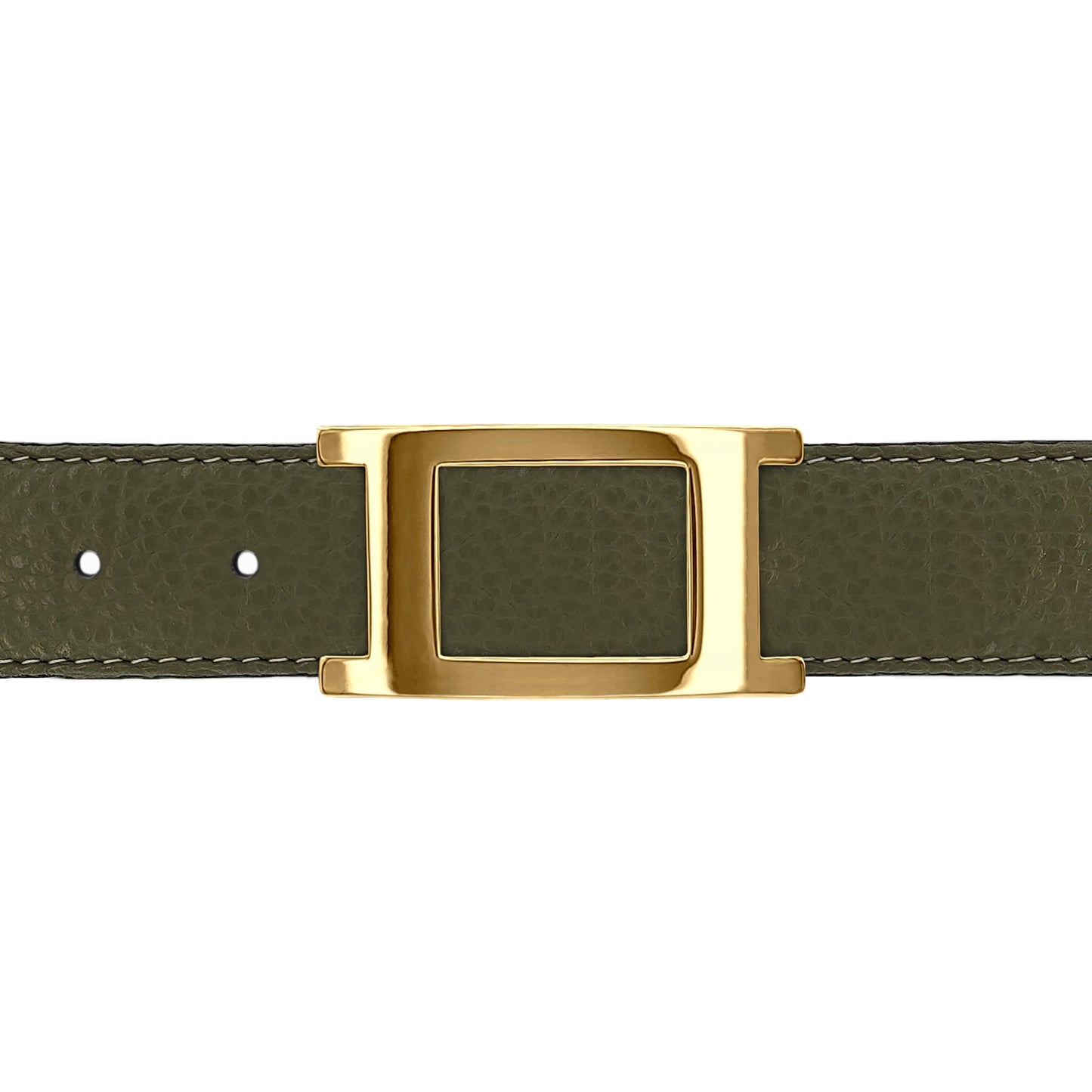 Ceinture 30 mm cuir souple kaki boucle Portofino or