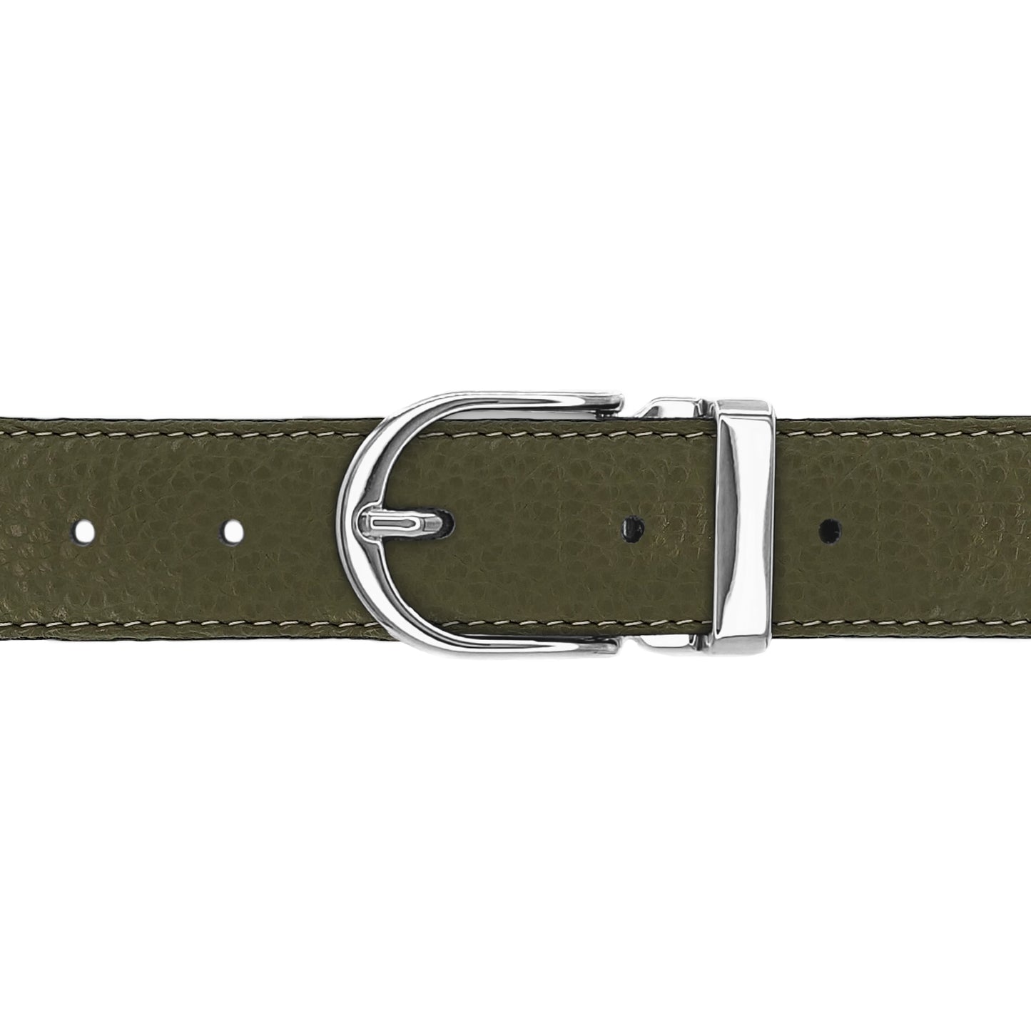 Ceinture 30 mm cuir souple kaki boucle Roma argent
