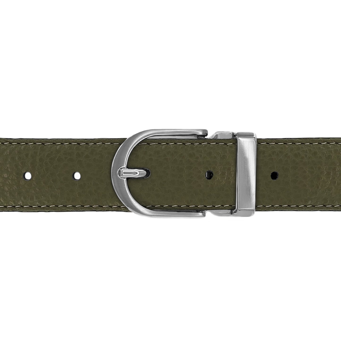 Ceinture 30 mm cuir souple kaki boucle Roma mate