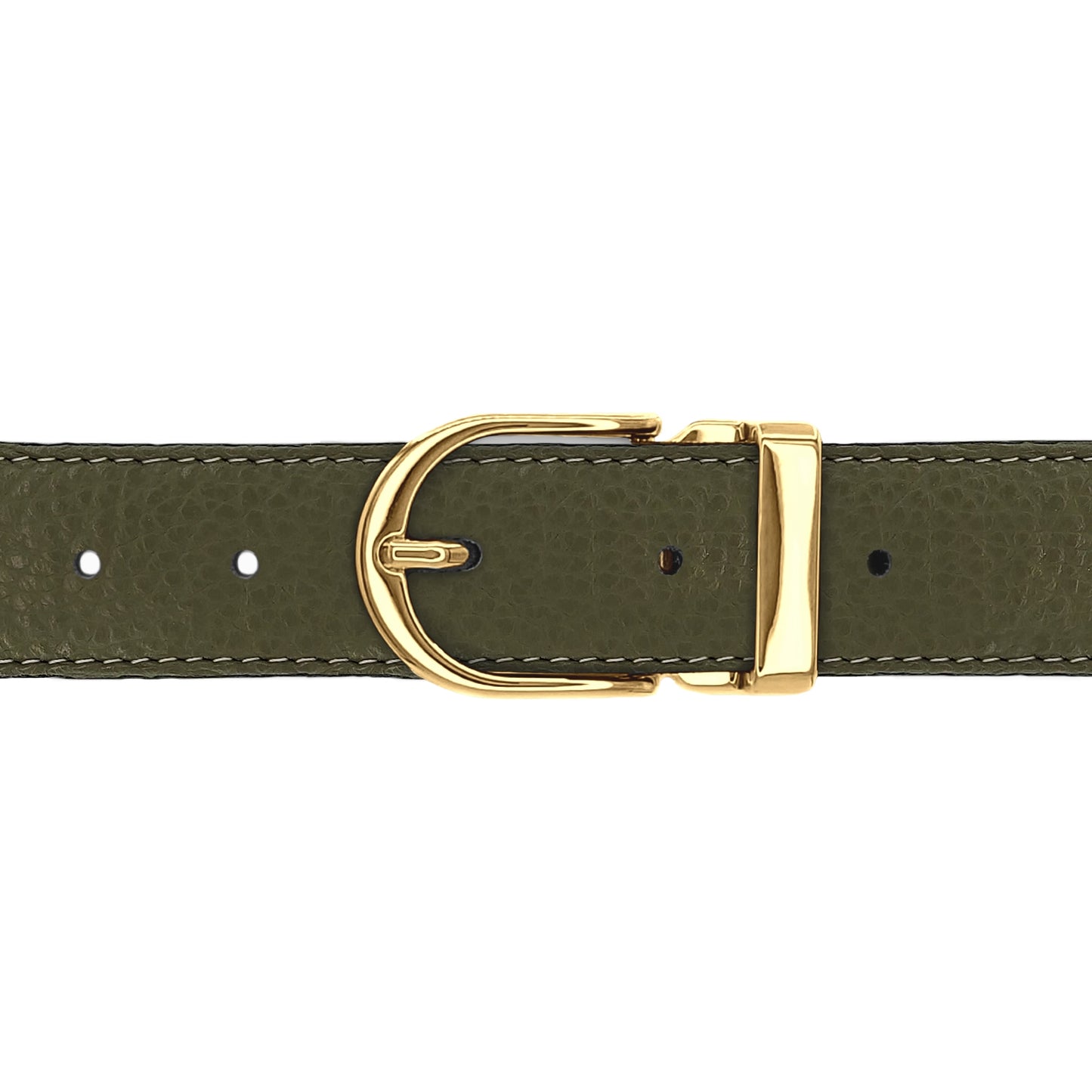 Ceinture 30 mm cuir souple kaki boucle Roma or