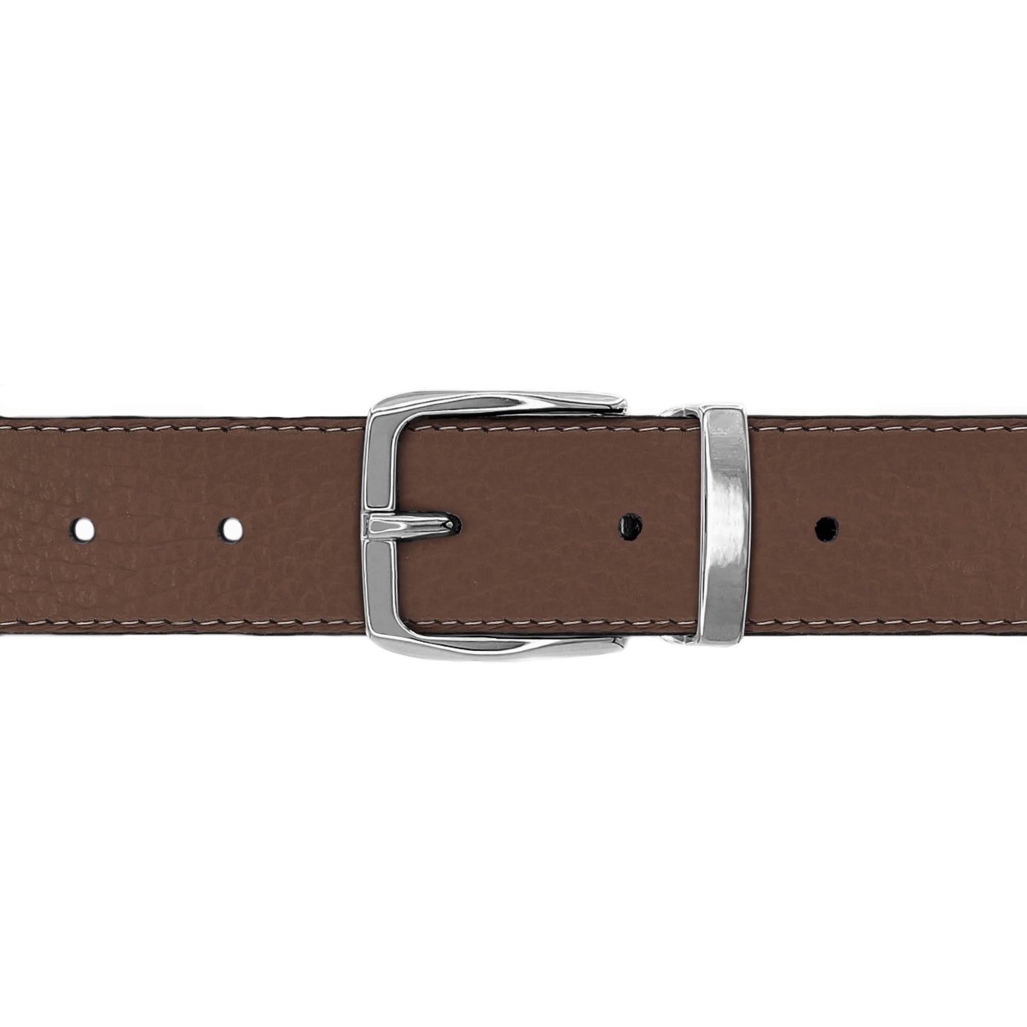 Ceinture 30 mm cuir souple marron boucle Côme argent
