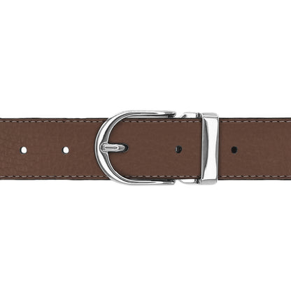 Ceinture 30 mm cuir souple marron boucle Roma argent