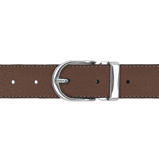 Ceinture 30 mm cuir souple marron boucle Roma argent