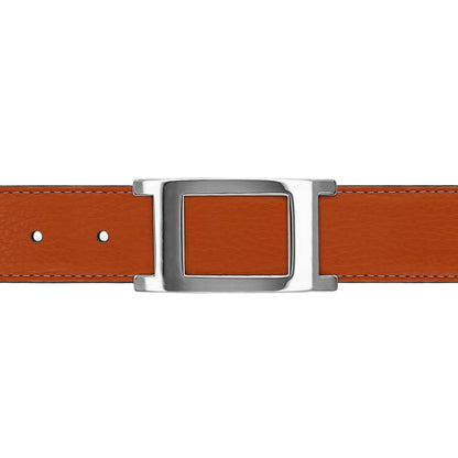 Ceinture 30 mm cuir souple orange boucle Portofino argent