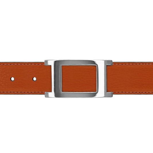 Ceinture 30 mm cuir souple orange boucle Portofino argent
