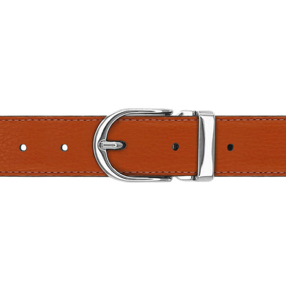Ceinture 30 mm cuir souple orange boucle Roma argent