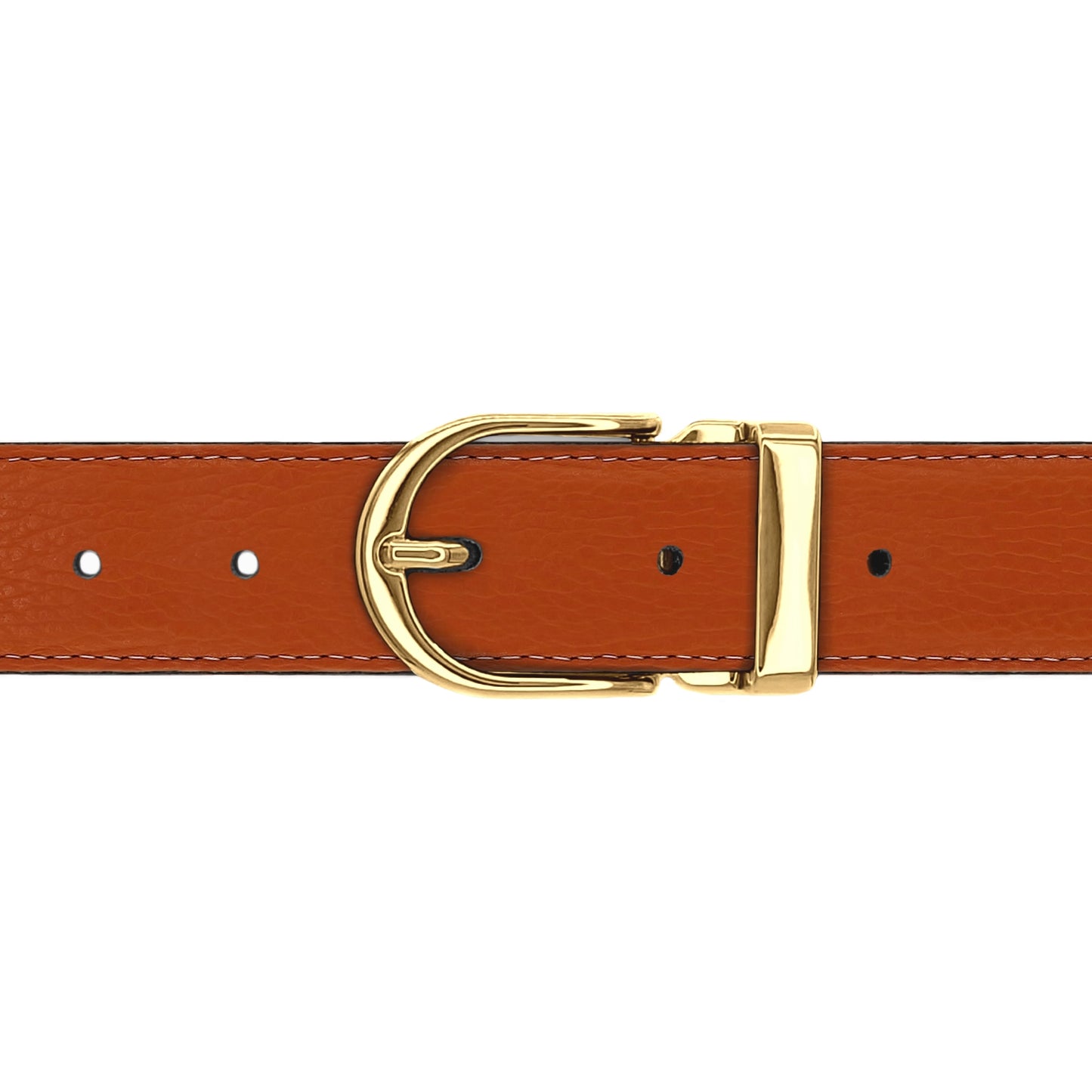 Ceinture 30 mm cuir souple orange boucle Roma or