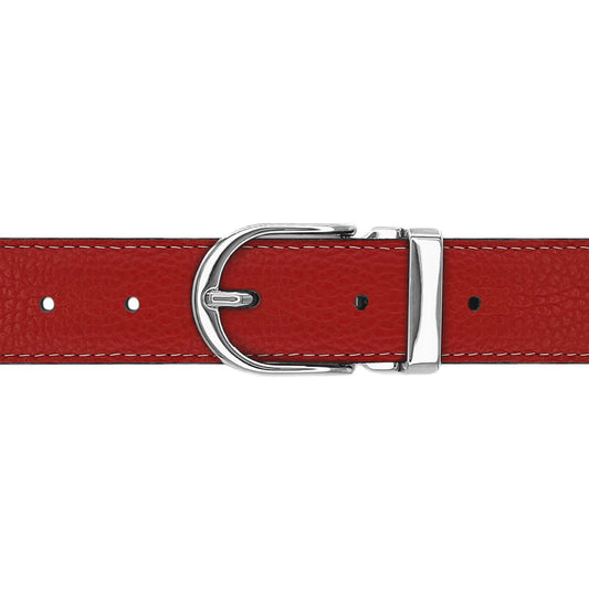 Ceinture 30 mm cuir souple rouge boucle Roma argent