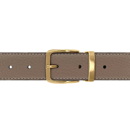 Ceinture 30 mm cuir souple taupe boucle Côme or