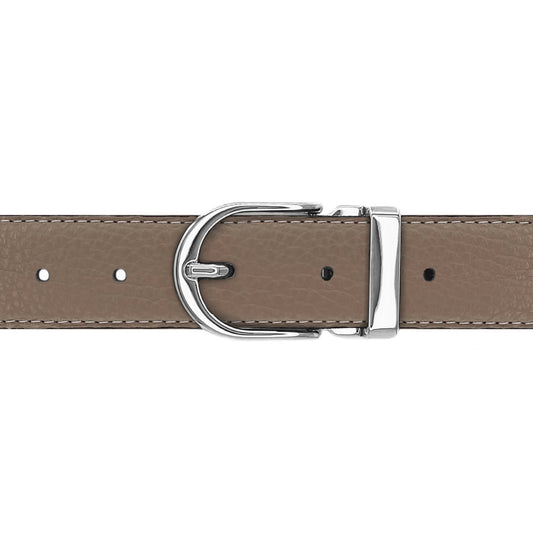 Ceinture 30 mm cuir souple taupe boucle Roma argent