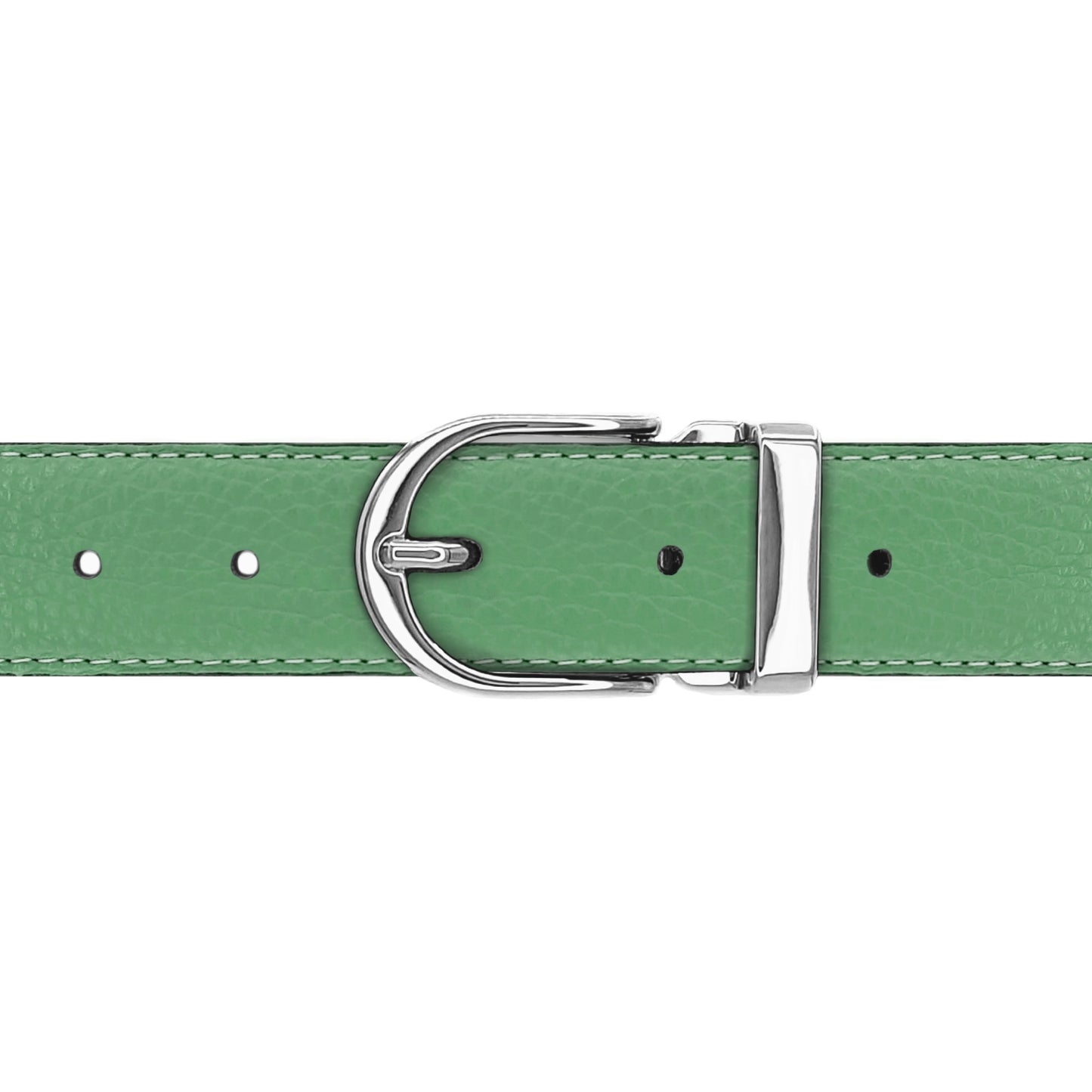 Ceinture 30 mm cuir souple vert d'eau boucle Roma argent
