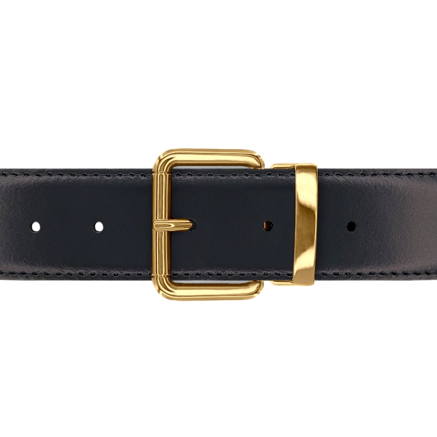 Ceinture 35 mm cuir lisse noir boucle Paris or
