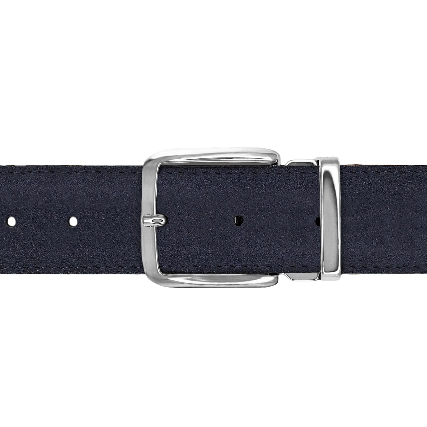 Ceinture 35 mm cuir retourné bleu marine boucle Capri argent