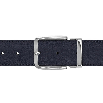 Ceinture 35 mm cuir retourné bleu marine boucle Capri argent
