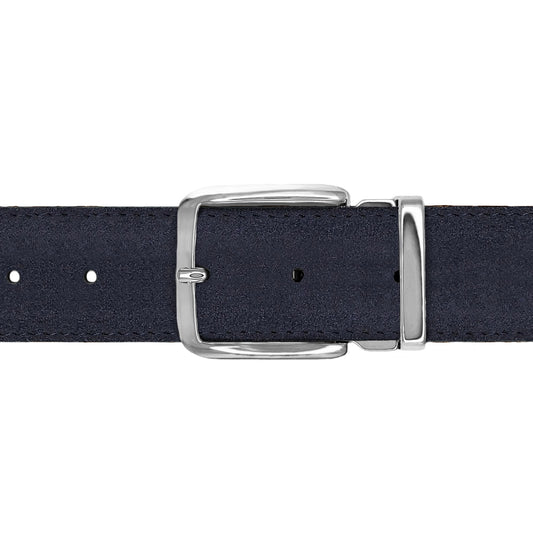 Ceinture 35 mm cuir retourné bleu marine boucle Capri argent
