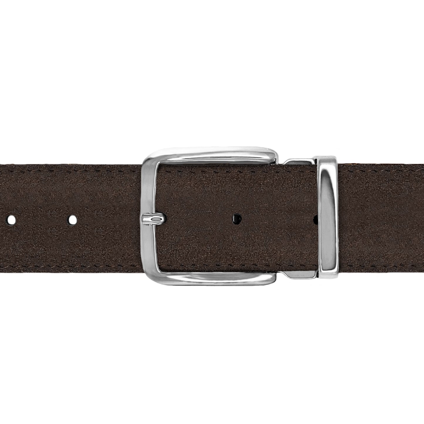 Ceinture 35 mm cuir retourné marron boucle Capri argent