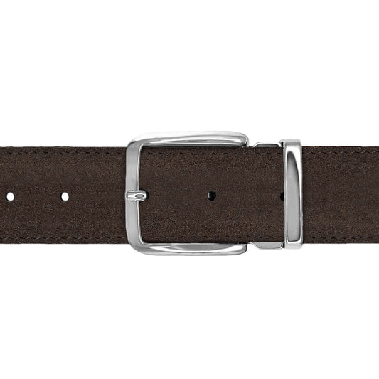 Ceinture 35 mm cuir retourné marron boucle Capri argent