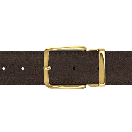 Ceinture 35 mm cuir retourné marron boucle Capri or