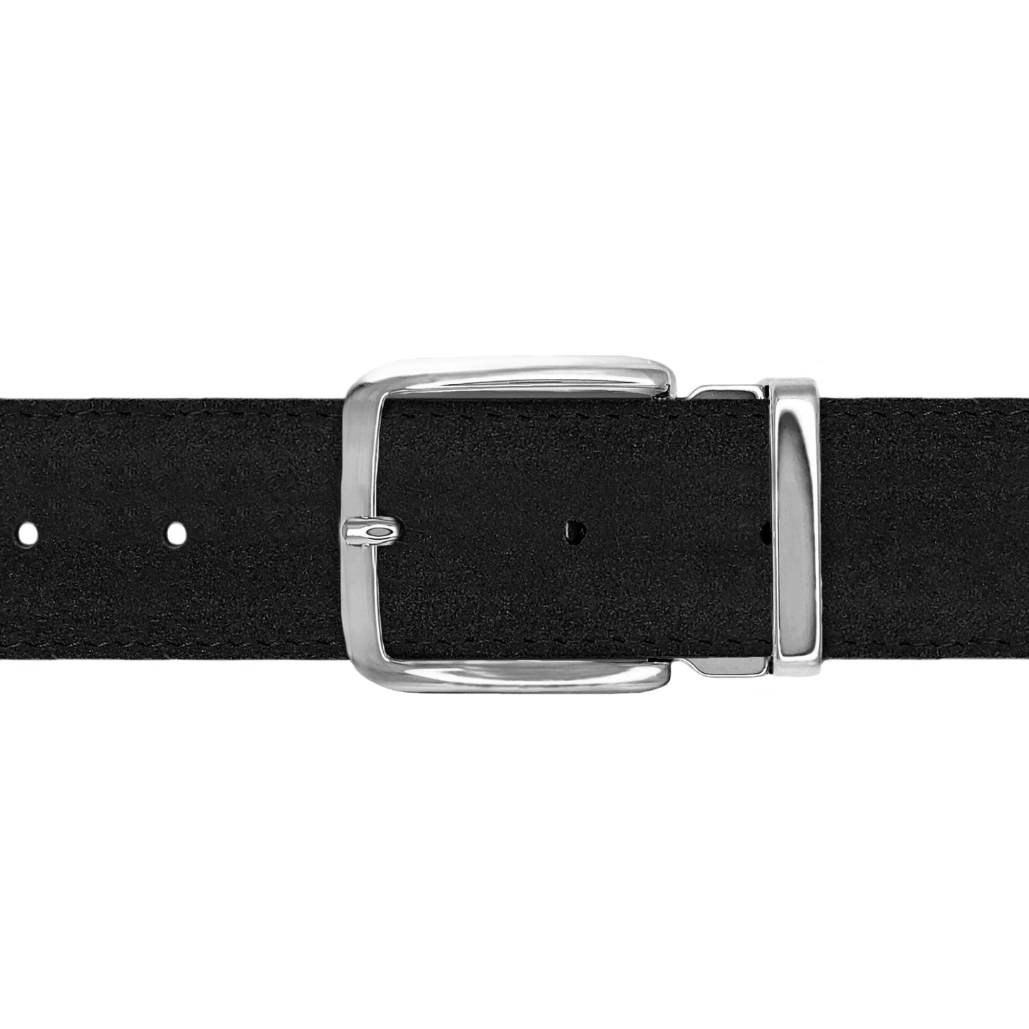 Ceinture 35 mm cuir retourné noir boucle Capri argent