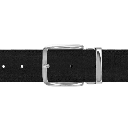 Ceinture 35 mm cuir retourné noir boucle Capri argent