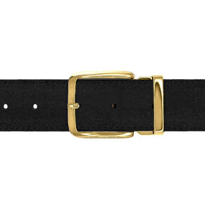 Ceinture 35 mm cuir retourné noir boucle Capri or