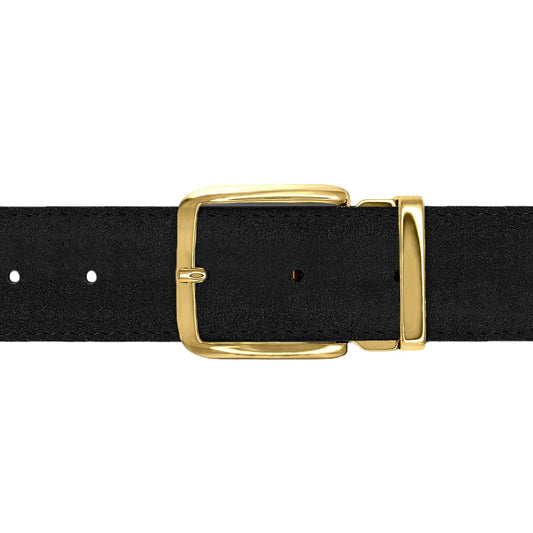 Ceinture 35 mm cuir retourné noir boucle Capri or