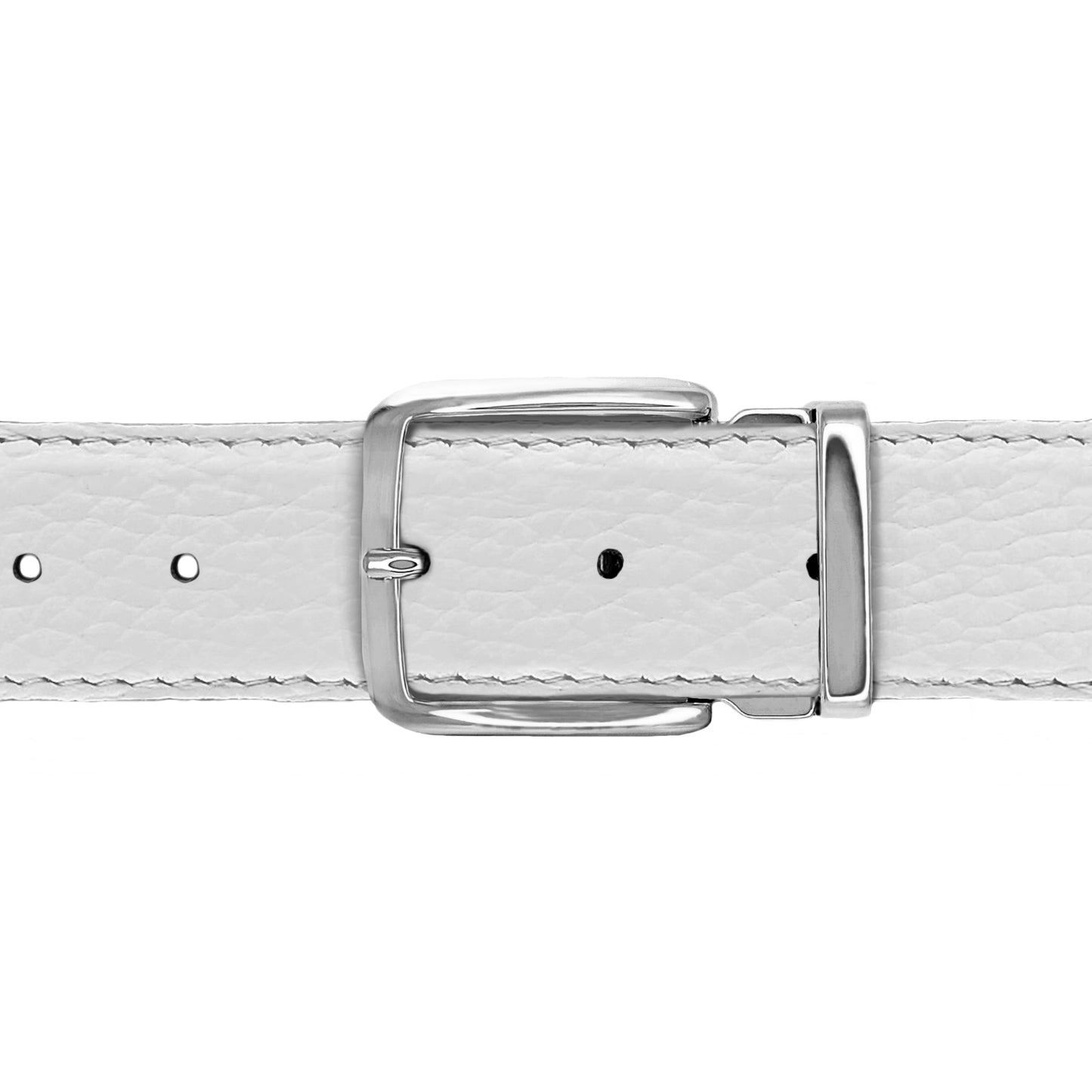 Ceinture 35 mm cuir souple blanc boucle Capri argent