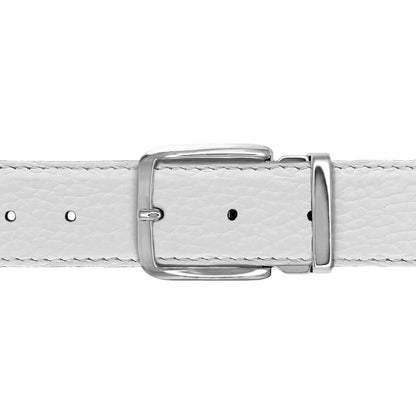 Ceinture 35 mm cuir souple blanc boucle Capri argent