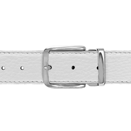 Ceinture 35 mm cuir souple blanc boucle Capri argent