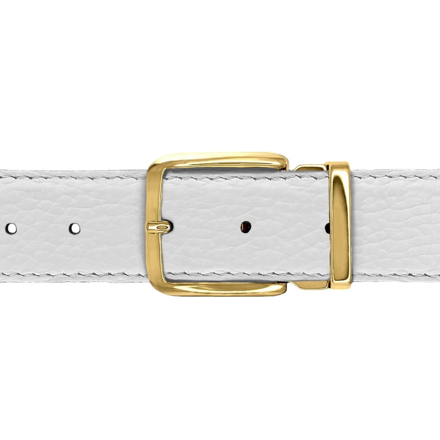 Ceinture 35 mm cuir souple blanc boucle Capri or