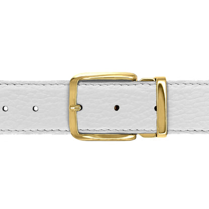 Ceinture 35 mm cuir souple blanc boucle Capri or