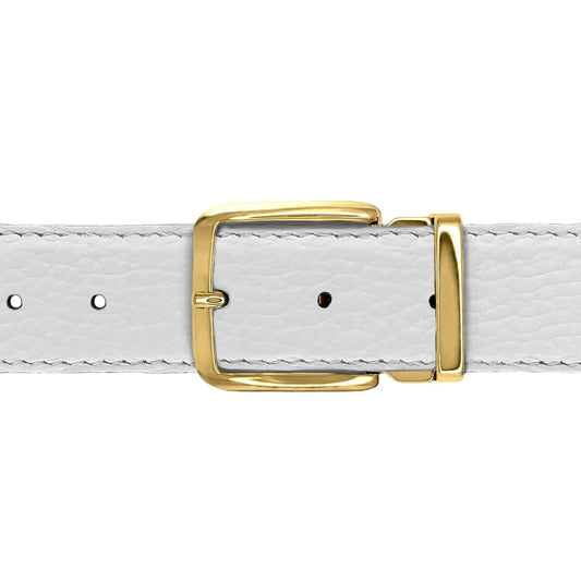 Ceinture 35 mm cuir souple blanc boucle Capri or