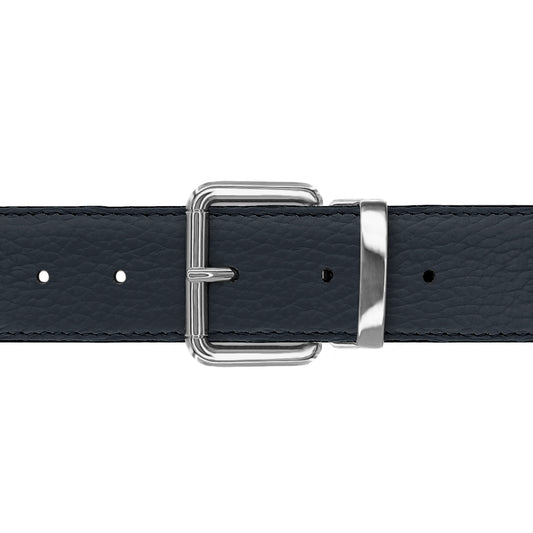 Ceinture 35 mm cuir souple bleu marine boucle Paris argent